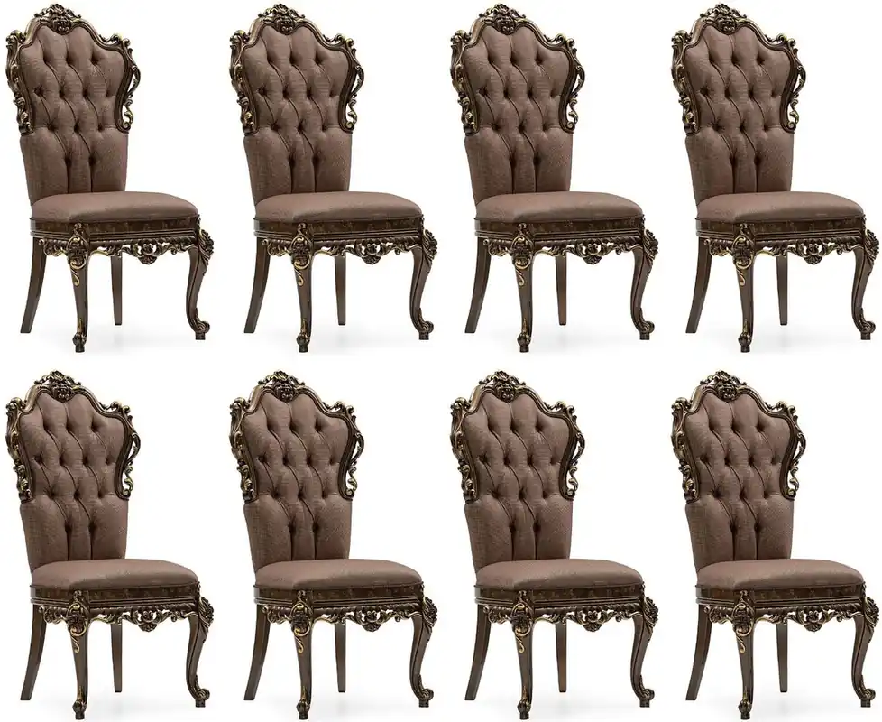 Sofort Bestellen Casa Padrino Luxus Barock Esszimmer Stuhl 8er Set Grau / Braun / Gold - Prunkvolle Barockstil Küchen Stühle - Luxus Esszimmer Möbel im Barockstil - Barock Esszimmer Möbel - Barockstil Möbel