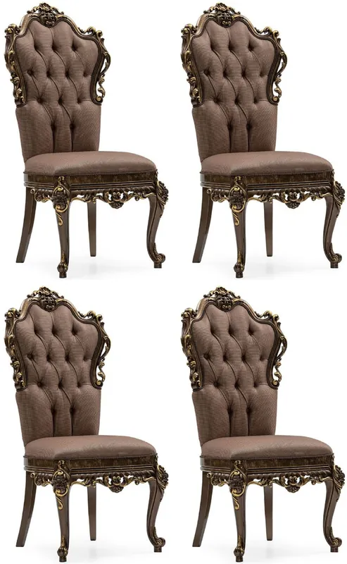 Casa Padrino Luxus Barock Esszimmer Stuhl 4er Set Grau / Braun / Gold - Prunkvolle Barockstil Küchen Stühle - Luxus Esszimmer Möbel im Barockstil - Barock Esszimmer Möbel - Barockstil Möbel Jetzt Zugreifen