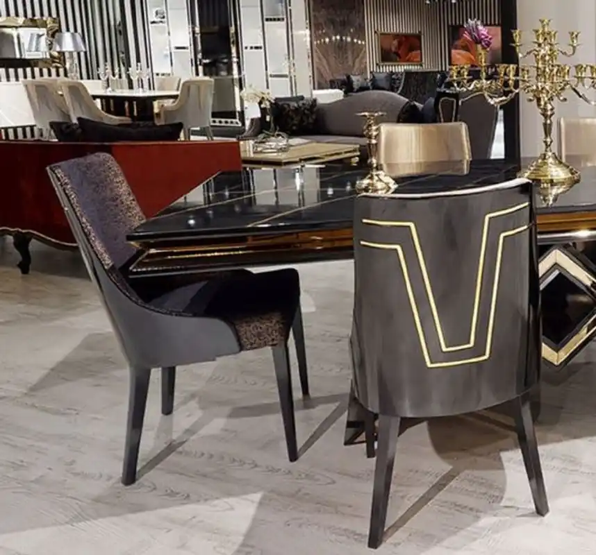 Sonderaktion Casa Padrino Luxus Art Deco Esszimmer Stuhl Set Schwarz / Gold - Küchen Stühle 6er Set - Art Deco Esszimmer Möbel - Luxus Qualität