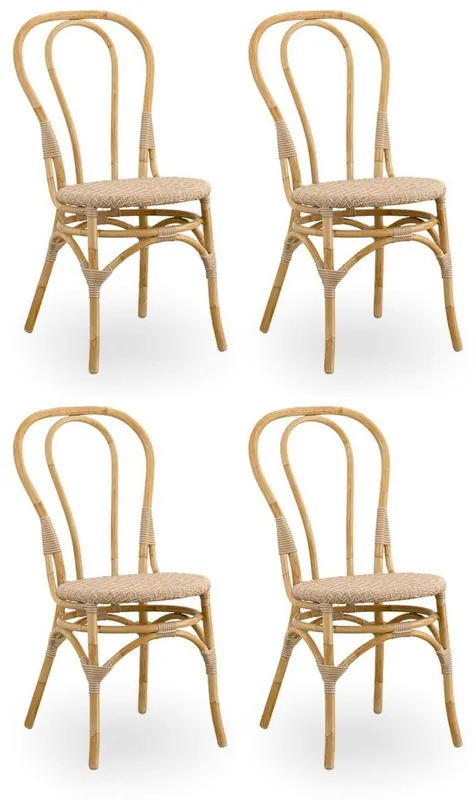Top-Angebot Casa Padrino Luxus Gartenstuhl 4er Set Naturfarben 45 x 56 x H. 88 cm - Moderne Rattan Garten & Terrassen Möbel - Luxus Qualität