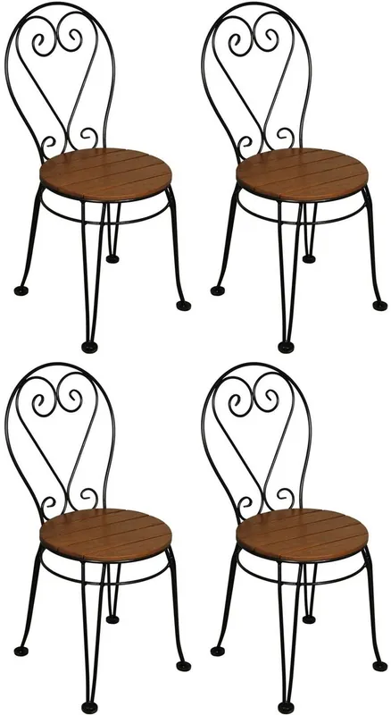 Sonderangebot Casa Padrino Jugendstil Gartenstuhl 4er Set Braun / Schwarz 40 x 40 x H. 92 cm - Elegante Schmiedeeisen Stühle mit Massivholz Sitzfläche - Nostalgische Garten & Gastronomie Möbel