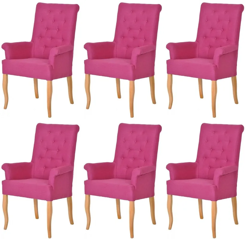 Casa Padrino Chesterfield Neo Barock Esszimmer Stuhl 6er Set Pink / Naturfarben - Küchenstühle mit Armlehnen - Esszimmer Möbel - Chesterfield Möbel - Neo Barock Möbel Preisknaller