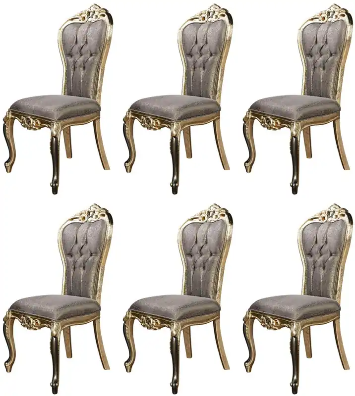 Casa Padrino Luxus Barock Esszimmer Stuhl 6er Set Lila / Antik Gold / Schwarz - Prunkvolle Barockstil Küchen Stühle - Luxus Barockstil Esszimmer Möbel - Barock Esszimmer Möbel - Barockstil Möbel Must-Have