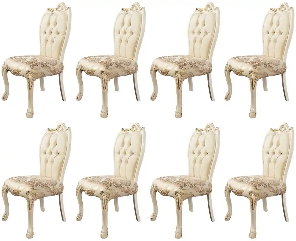 Casa Padrino Luxus Barock Esszimmer Stuhl 8er Set Weiß / Gold - Prunkvolle Barockstil Küchen Stühle - Luxus Esszimmer Möbel im Barockstil - Barock Esszimmer Möbel - Barockstil Möbel Weltweiter Versand