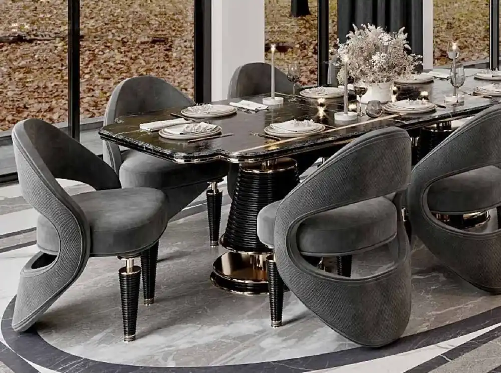 Abverkauf Casa Padrino Luxus Esszimmer Stuhl 8er Set Grau / Schwarz / Gold 57 x 60 x H. 85 cm - Esszimmer Möbel - Restaurant Möbel - Hotel Möbel - Luxus Möbel - Luxus Kollektion