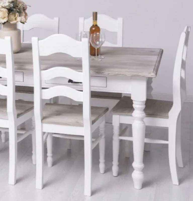Direkt Vom Hersteller Casa Padrino Landhausstil Esszimmerstuhl 8er Weiß / Naturfarben 44 x 44 x H. 102 cm - Massivholz Esszimmerstühle im Landhausstil - Massivholz Esszimmer Möbel - Landhausstil Esszimmer Möbel