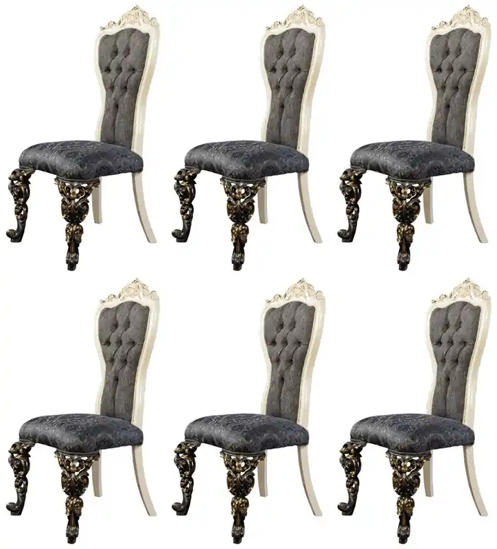 Casa Padrino Luxus Barock Esszimmer Stuhl 6er Set Blau / Weiß / Gold - Prunkvolle Barockstil Küchen Stühle - Luxus Esszimmer Möbel im Barockstil - Barock Esszimmer Möbel - Barockstil Möbel Neuheit