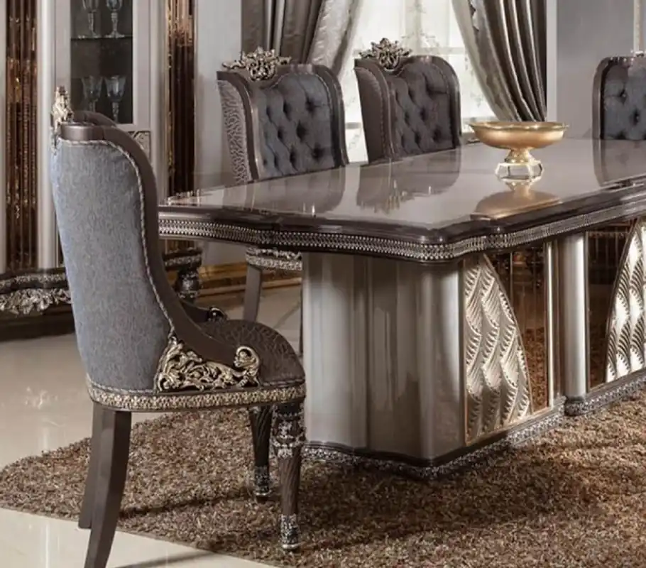Knallerangebot Casa Padrino Luxus Barock Esszimmerstuhl 6er Set Blau / Grau / Dunkelbraun / Gold - Barockstil Küchenstühle mit Muster - Luxus Esszimmer Möbel im Barockstil - Barock Esszimmer Möbel