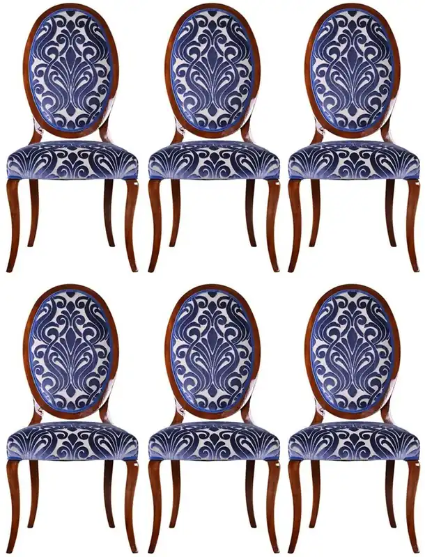 Casa Padrino Luxus Jugendstil Esszimmerstuhl 6er Set Blau / Creme / Braun 51 x 48 x H. 106 cm - Elegante Küchenstühle mit Muster - Barock & Jugendstil Esszimmer Möbel - Luxus Qualität Nur Heute
