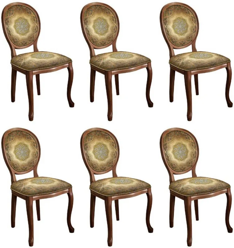 Casa Padrino Barock Esszimmerstuhl Set Mehrfarbig / Braun - 6 Handgefertigte Massivholz Küchen Stühle im Barockstil - Barock Esszimmer Möbel Letzte Chance