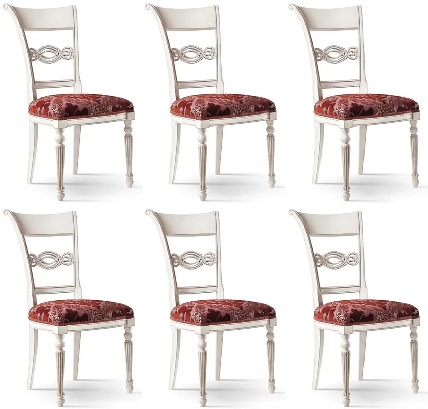Casa Padrino Luxus Barock Esszimmerstuhl Set Bordeauxrot / Rosa / Weiß - Edles Barock Esszimmer Stühle 6er Set - Barock Esszimmer Möbel - Luxus Qualität - Made in Italy Expressversand