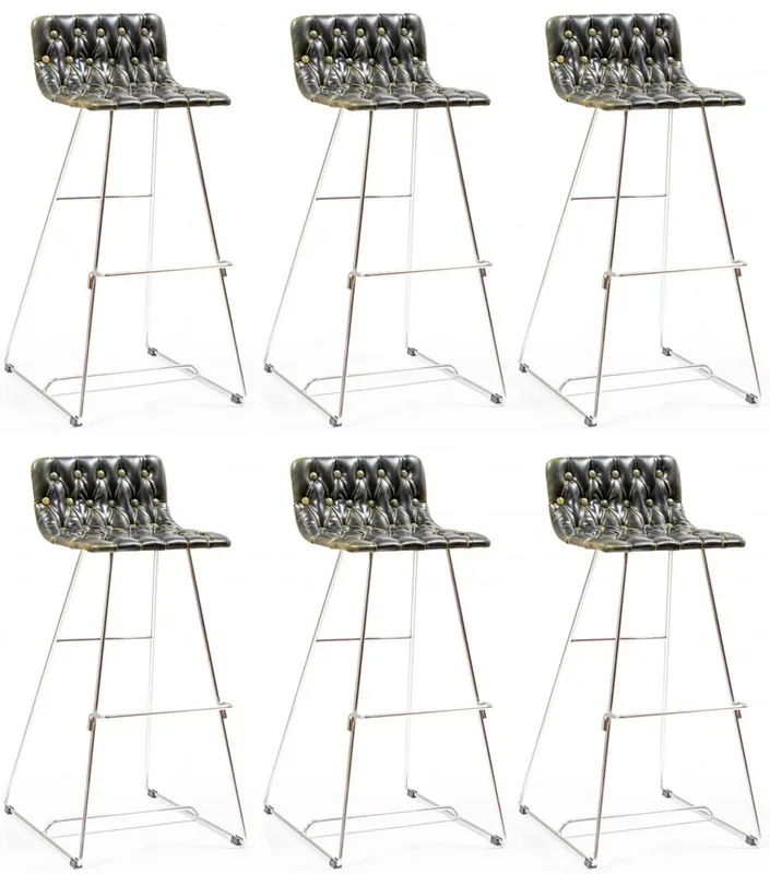 Echt Casa Padrino Luxus Barstuhl Set Schwarz / Gold / Silber 37 x 33 x H. 90 cm - Moderne Barstühle mit Kunstleder - Garten Gastronomie Bar Möbel
