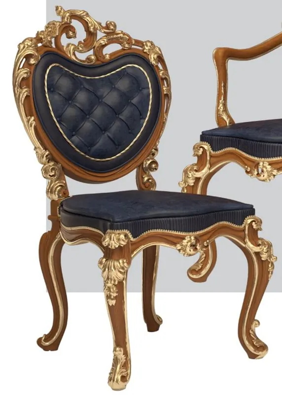 Casa Padrino Luxus Barock Esszimmer Stuhl Set Dunkelblau / Braun / Gold 57 x 62 x H. 105 cm - Prunkvolles Küchen Stühle 4er Set - Hotel Restaurant Schloss Möbel - Luxus Qualität - Made in Italy Echt