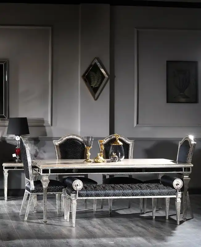 Casa Padrino Luxus Barock Esszimmer Stuhl Set Schwarz / Antik Silber 55 x 58 x H. 115 cm - Edles Küchen Stühle 6er Set - Esszimmer Möbel im Barockstil Direktkauf