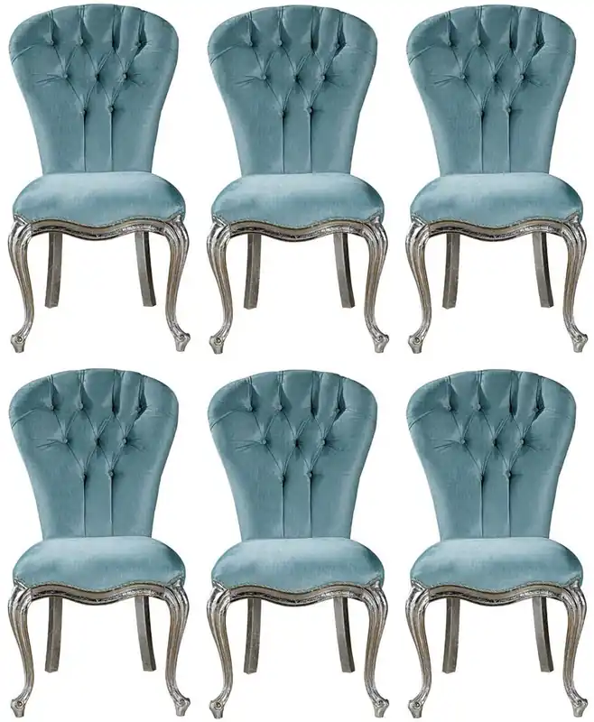 Casa Padrino Luxus Barock Esszimmer Stuhl Set Hellblau / Silber 55 x 55 x H. 107 cm - Küchen Stühle 6er Set - Edle Barock Esszimmer Möbel Heißes Angebot