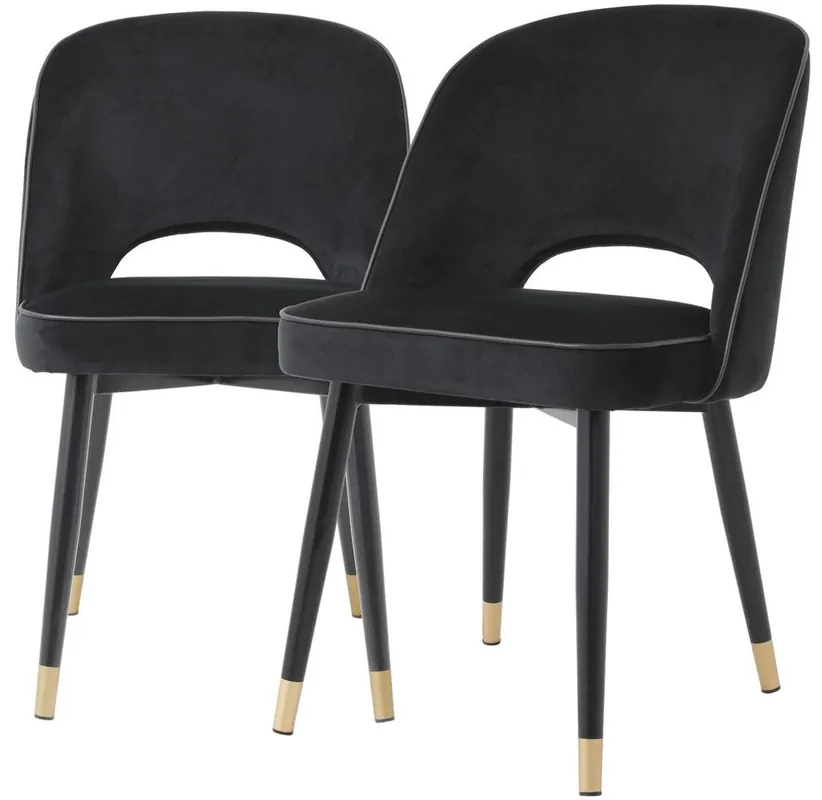 Letzte Chance Casa Padrino Luxus Esszimmerstuhl Set Schwarz / Messing 53 x 56 x H. 84 cm - Esszimmerstühle mit edlem Samtstoff - Esszimmer Möbel