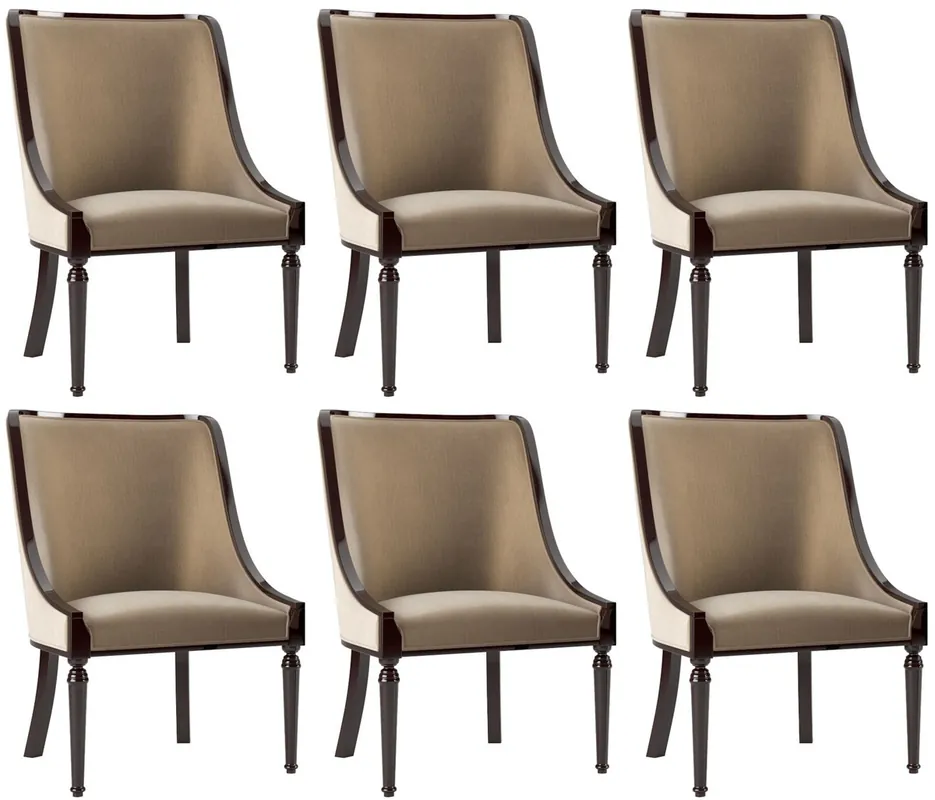Casa Padrino Luxus Barock Esszimmer Stuhl Set Beige / Dunkelbraun Hochglanz 50 x 50 x H. 92 cm - Edles Küchen Stühle 6er Set - Barock Esszimmer Möbel Neu