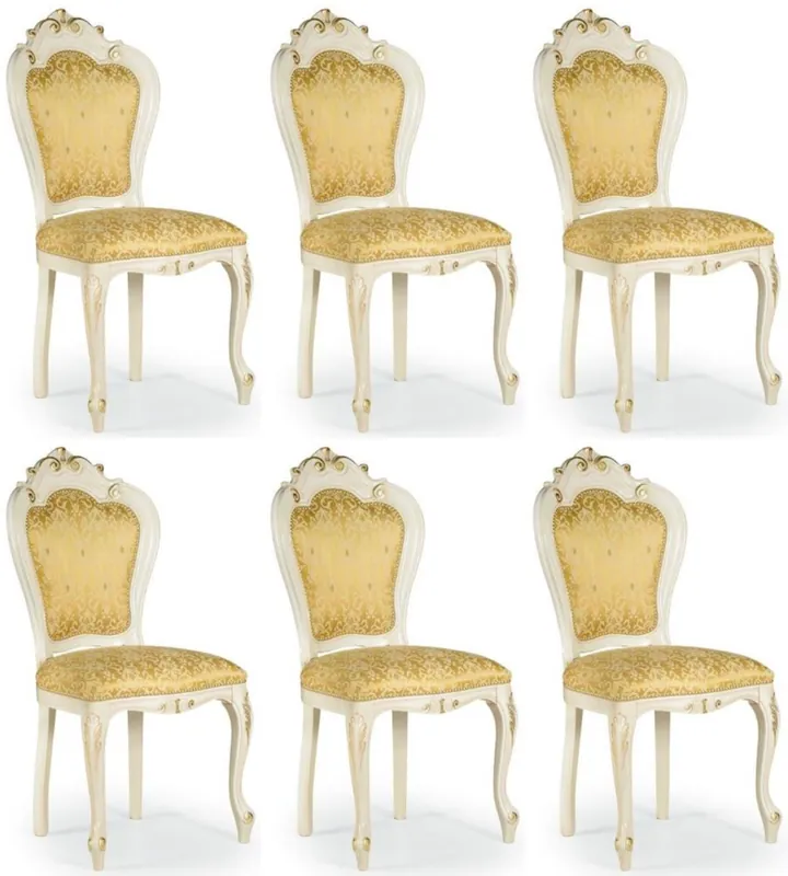 Casa Padrino Luxus Barock Esszimmer Stuhl Set Gold / Weiß / Gold 50 x 50 x H. 103 cm - Barock Küchen Stühle 6er Set - Esszimmer Möbel im Barockstil Ab Werk