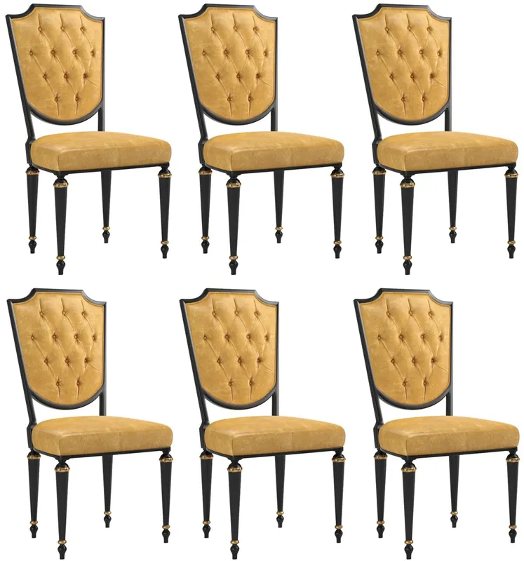 Neu Casa Padrino Luxus Barock Esszimmer Stuhl Set Gold / Schwarz / Antik Gold 50 x 50 x H. 105 cm - Edle Küchen Stühle mit hochwertigem Leder - Barock Stühle 6er Set - Esszimmer Möbel