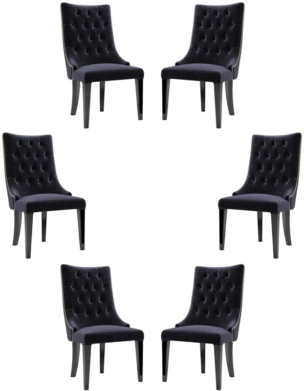 Casa Padrino Luxus Barock Esszimmer Stuhl Set Lila / Schwarz / Gold 54 x 55 x H. 110 cm - Edle Küchen Stühle mit Samtstoff - Barock Stühle 6er Set - Esszimmer Möbel Markenware