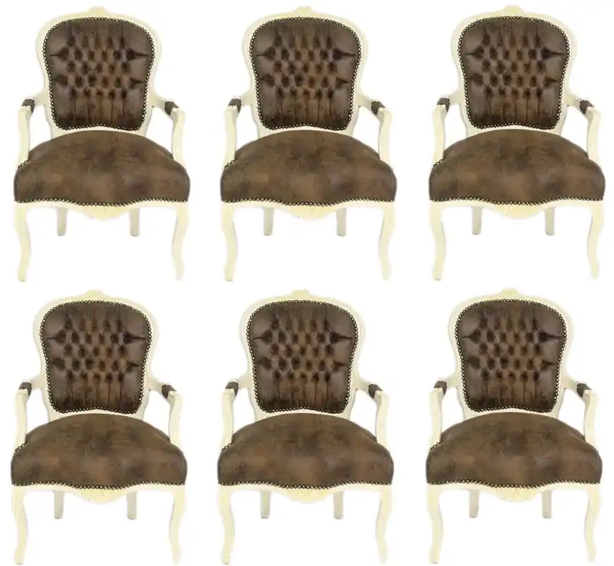 Solange Der Vorrat Reicht Casa Padrino Barock Salon Stuhl Set Braun / Creme 60 x 50 x H. 93 cm - 6 handgefertigte Salon Stühle mit Lederoptik - Barockmöbel