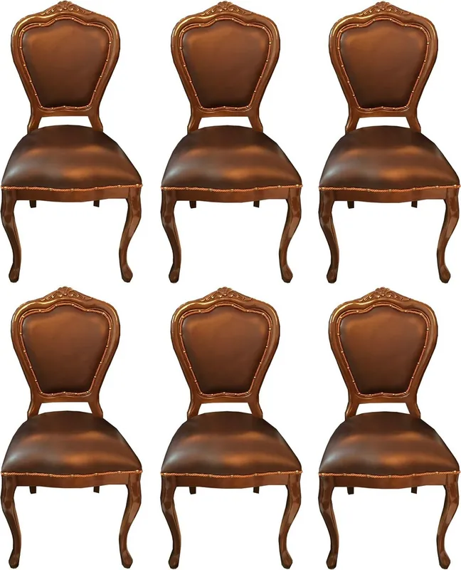 Top-Qualität Casa Padrino Luxus Barock Esszimmer Set Braun / Braun 45 x 47 x H. 99 cm - 6 handgefertigte Massivholz Esszimmerstühle mit Echtleder - Barock Esszimmermöbel