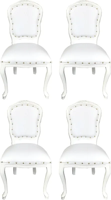 Kostenfreie Lieferung Casa Padrino Luxus Barock Esszimmer Set Weiß / Weiß 55 x 54 x H. 103 cm - 4 handgefertigte Esszimmerstühle mit Kunstleder - Barock Esszimmermöbel