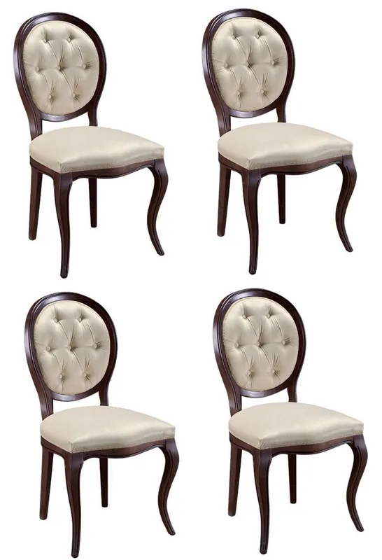 Casa Padrino Luxus Jugendstil Chesterfield Esszimmer Set Dunkelbraun / Cremefarben 51 x 44 x H. 99 cm - 4 Esszimmerstühle - Esszimmermöbel Preis Gesenkt
