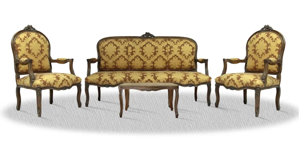 Casa Padrino Barock Salon Set mit Sitzbank 2 Stühlen und Tisch - Antik Stil Echt