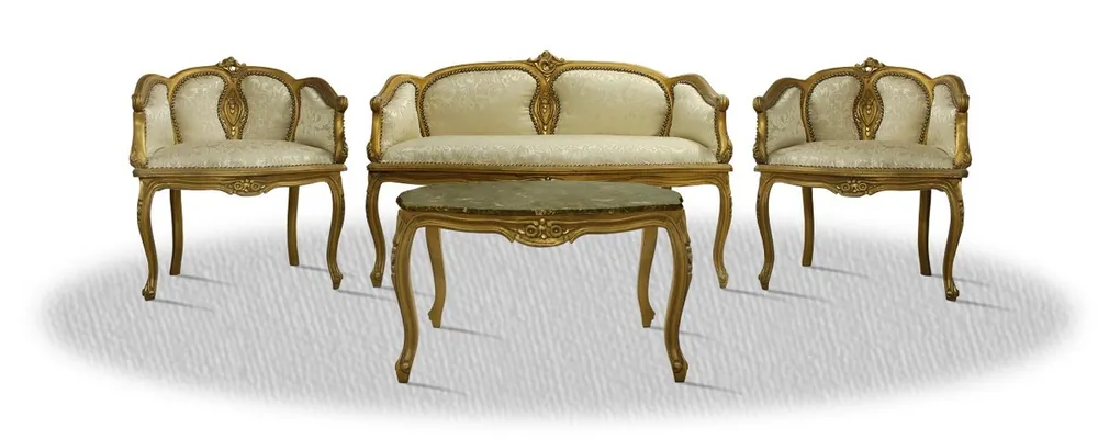 Casa Padrino Barock Salon Set mit Sitzbank 2 Stühlen und Tisch - Barock Hotel Möbel Original