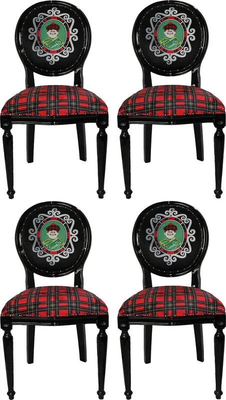 Versand Am Gleichen Tag Casa Padrino Luxus Barock Esszimmer Set Schottland Mann Mehrfarbig / Schwarz 48 x 50 x H. 98 cm - 4 handgefertigte Esszimmerstühle - Barock Esszimmermöbel