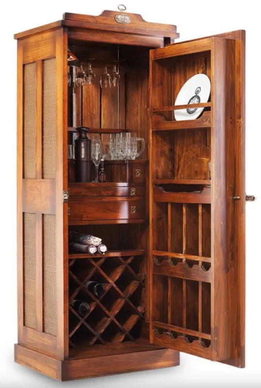Weltweiter Versand Casa Padrino Luxus Vintage Stil Barschrank Braun 69,5 x 52 x H. 178,5 cm - Massivholz Weinschrank - Vintage Stil Bar Möbel - Luxus Bar Möbel - Massivholz Bar Möbel