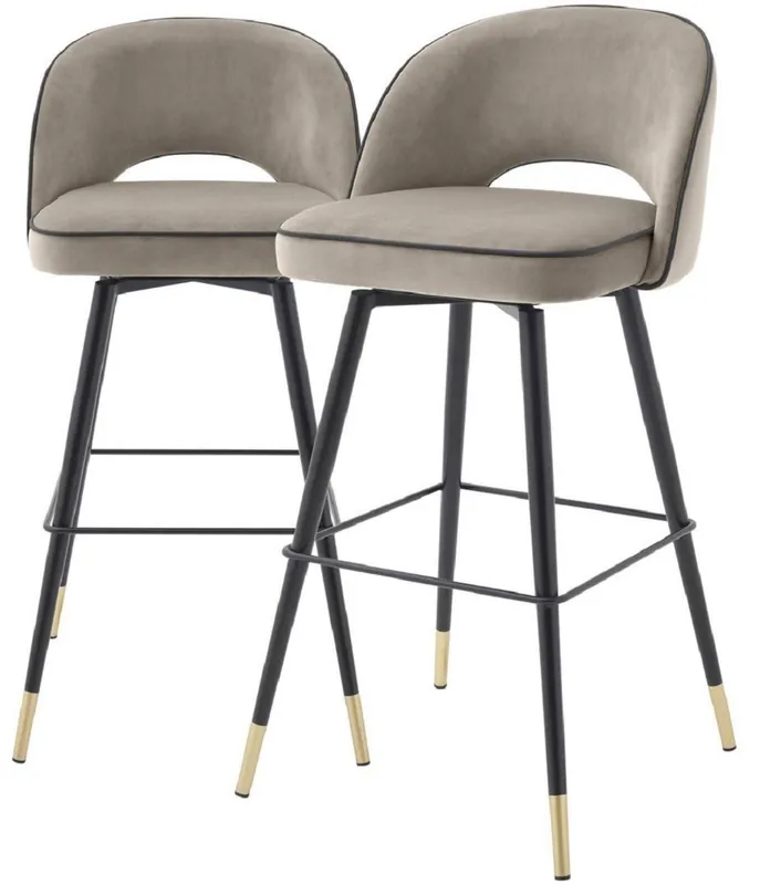 Wochenendangebot Casa Padrino Luxus Barstuhl Set Greige / Schwarz / Messingfarben 51 x 52 x H. 103 cm - Barstühle mit drehbarer Sitzfläche und edlem Samtsoff - Luxus Bar Möbel
