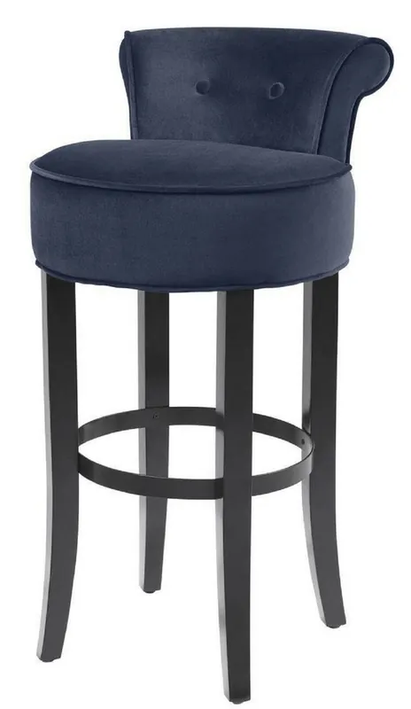 Exklusiv Casa Padrino Luxus Barstuhl Mitternachtsblau / Schwarz 45 x 51 x H. 88 cm - Barhocker mit edlem Samtstoff