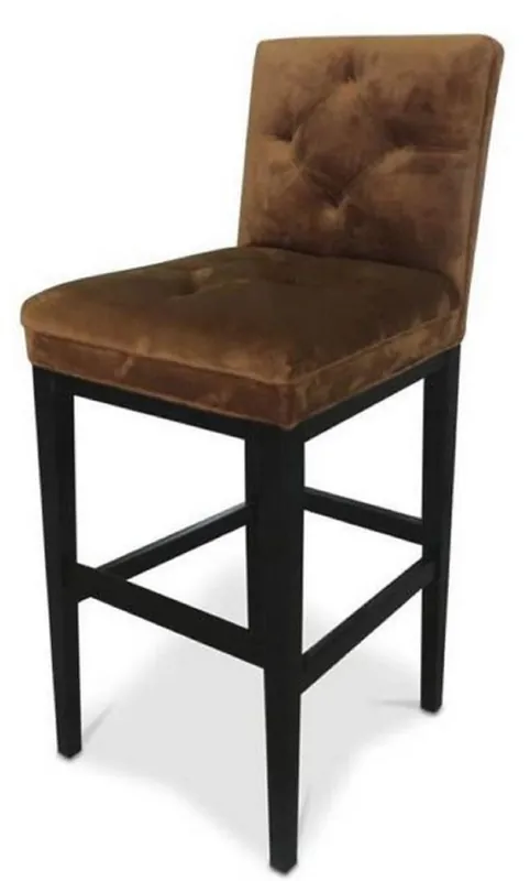 Casa Padrino Luxus Barstuhl Dunkelbraun / Schwarz 47 x 58 x H. 108 cm - Handgefertigter Chesterfield Barhocker Exklusiv