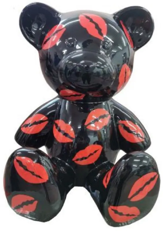 Casa Padrino Luxus Designer Dekofigur Teddybär Schwarz / Rot 33 x H. 37 cm - Wohnzimmer Deko Figur - Luxus Deko Figur - Designer Deko Figur - Luxus Accessoires Beliebt