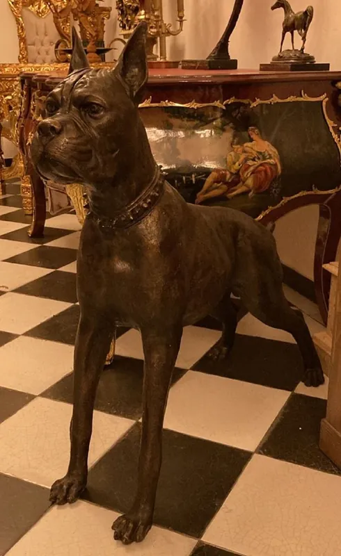 Limited Edition Casa Padrino Luxus Bronze Skulptur Boxer Hund Bronzefarben 85 x 28 x H. 95 cm - Bronze Dekofigur - Wohnzimmer Dekofigur - Wohnzimmer Deko Accessoires - Luxus Deko Accessoires