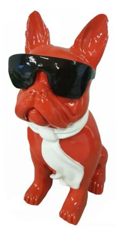 Casa Padrino Luxus Deko Skulptur Hund Bulldogge Rot / Weiß / Schwarz H. 80 cm - Große Deko Figur - XXL Deko Skulptur - XXL Deko Figur - Wohnzimmer Deko - Garten Deko - Luxus Deko XXL Figuren Ab Werk
