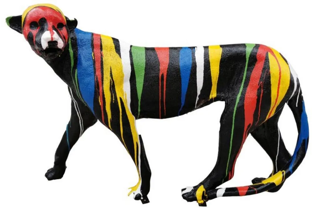 Echt Casa Padrino Luxus Deko Skulptur Gepard Schwarz / Mehrfarbig H. 135 x H. 85 cm - Große Deko Figur - XXL Deko Skulptur - XXL Deko Figur - Wohnzimmer Deko - Garten Deko - Luxus Figuren