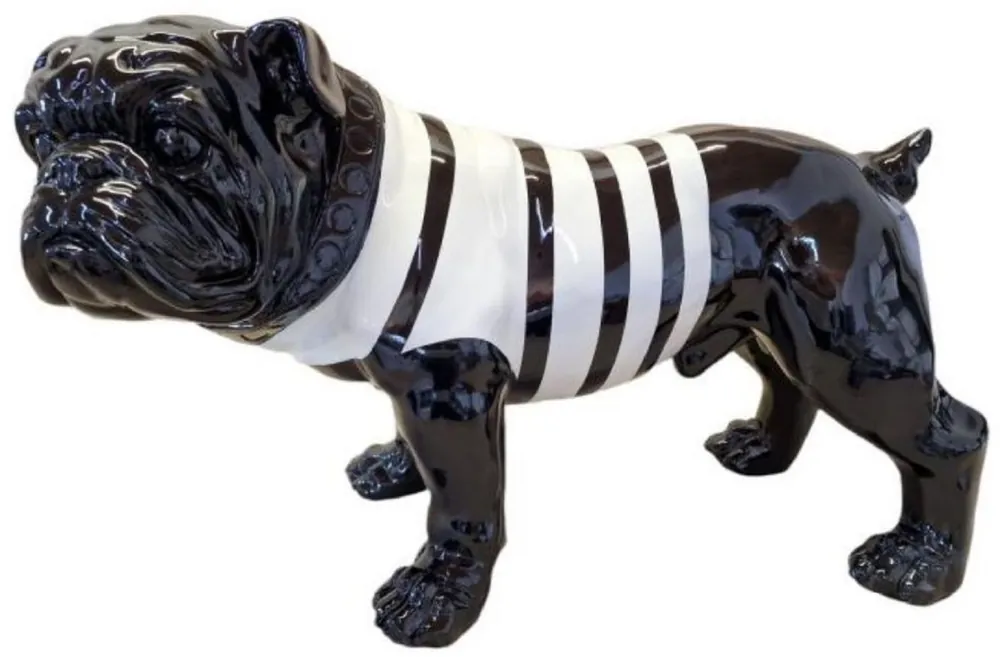 Casa Padrino Luxus Dekofigur Hund Bulldogge Schwarz / Weiß 59 x H. 40 cm - Wetterbeständige Deko Skulptur - Wohnzimmer Deko Figur - Garten Deko Figur - Luxus Deko Tierfigur Neue Ware