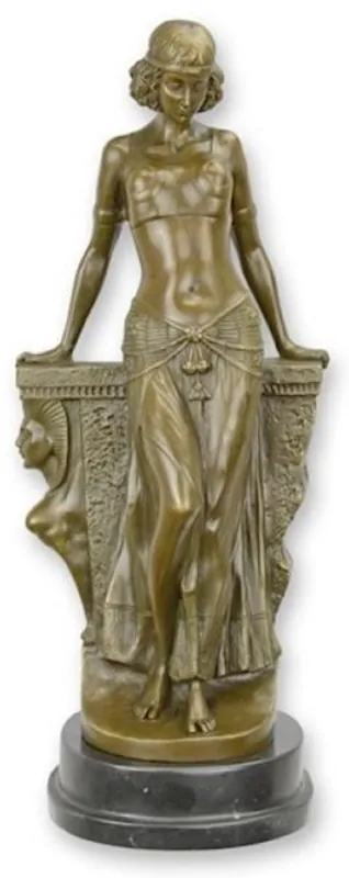 Casa Padrino Luxus Bronze Figur Ägyptische Tänzerin 15,5 x 13,5 x H. 38 cm - Bronze Skulptur mit Marmorsockel - Bronze Dekofigur - Schreibtisch Deko - Wohnzimmer Deko - Luxus Deko Accessoires Saisonangebot