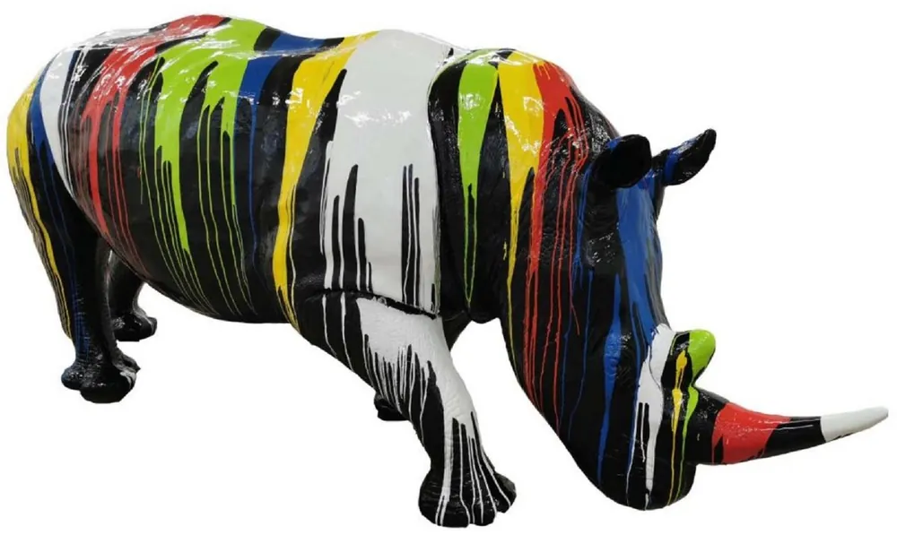Großhandel Casa Padrino Luxus Deko Skulptur Nashorn Schwarz / Mehrfarbig 320 x H. 180 cm - Riesige Gartenskulptur - Lebensgroße Skulptur - XXL Deko Skulptur - XXL Deko Figur - XXL Tierfigur - Garten Deko
