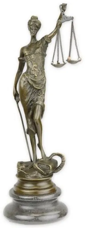 Zertifiziert Casa Padrino Luxus Deko Bronze Skulptur Justitia Bronzefarben / Schwarz 7,6 x 7,3 x H. 23,5 cm - Bronze Figur mit Marmorsockel - Schreibtisch Deko Accessoires