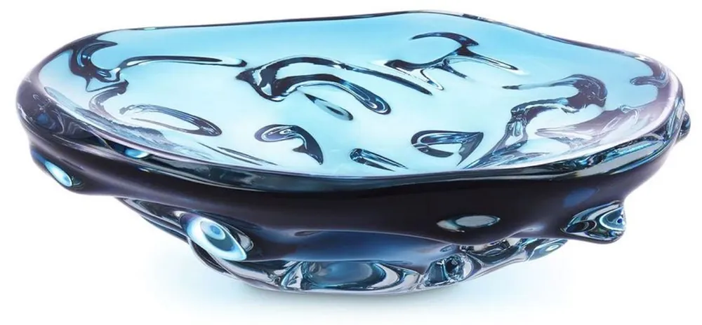 Kostenfreie Lieferung Casa Padrino Luxus Glasschale Blau Ø 27,5 x H. 7 cm - Mundgeblasene Deko Glas Obstschale - Glas Deko Accessoirs - Luxus Kollektion