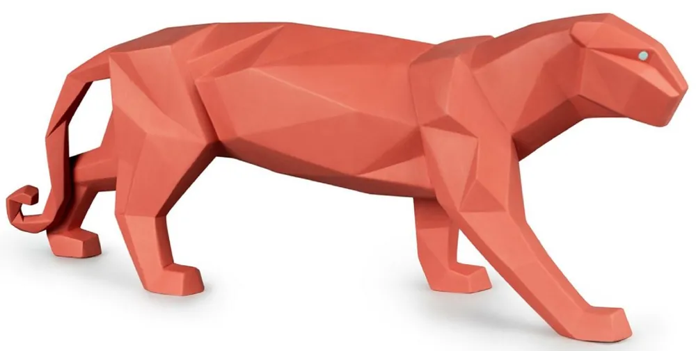 Garantierte Lieferung Casa Padrino Luxus Porzellan Panther Skulptur Matt Korallenrot 50 x 12 x H. 19 cm - Hangefertigte Deko Figur aus feinstem spanischen Porzellan - Luxus Deko Accessoires