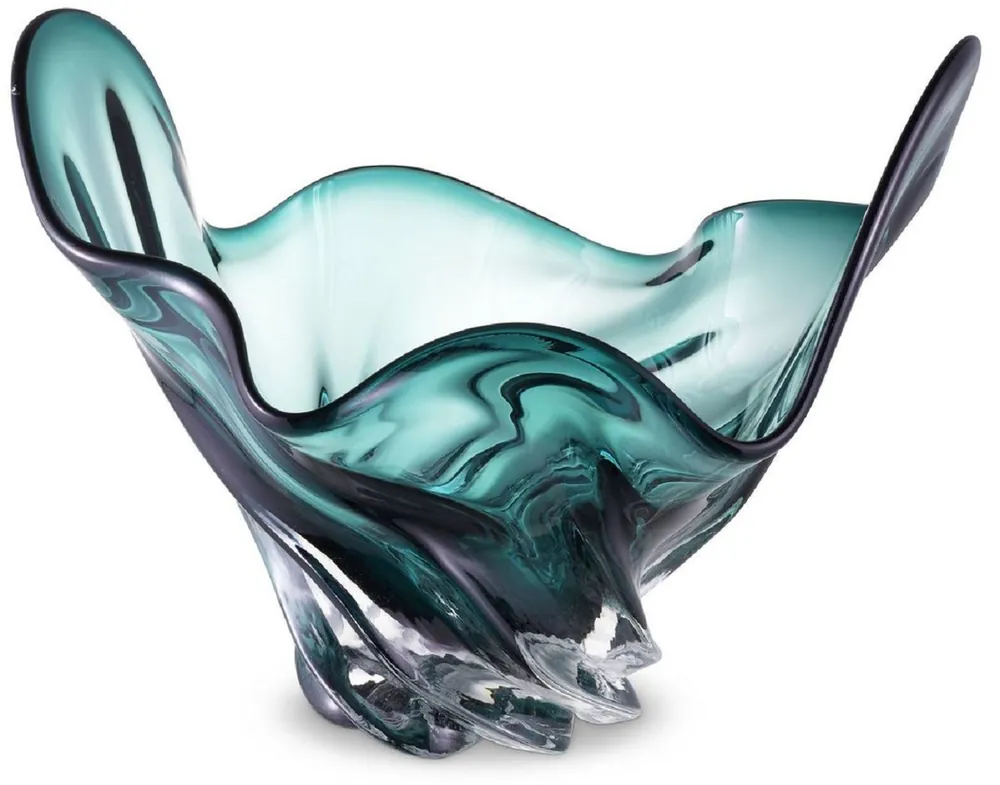 Casa Padrino Luxus Schüssel Grün 42 x 27 x H. 25 cm - Moderne Deko Schüssel aus mundgeblasenem Glas - Deko Accessoires - Luxus Qualität Markenprodukt