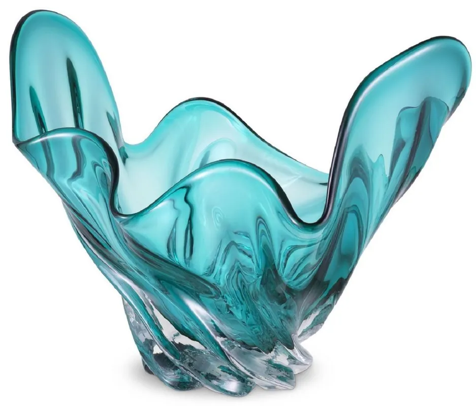 Echt Casa Padrino Luxus Schüssel Türkis 42 x 27 x H. 25 cm - Moderne Deko Schüssel aus mundgeblasenem Glas - Deko Accessoires - Luxus Qualität