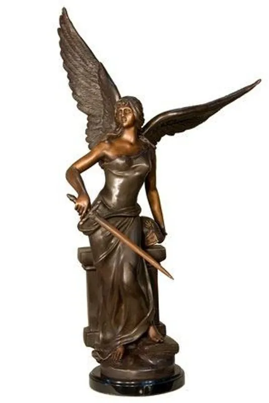Casa Padrino Luxus Bronze Skulptur Engel mit Schwert 25 x 43 x H. 74 cm - Bronzefigur - Dekofigur - Deko Accessoires - Luxus Kollektion Saisonangebot