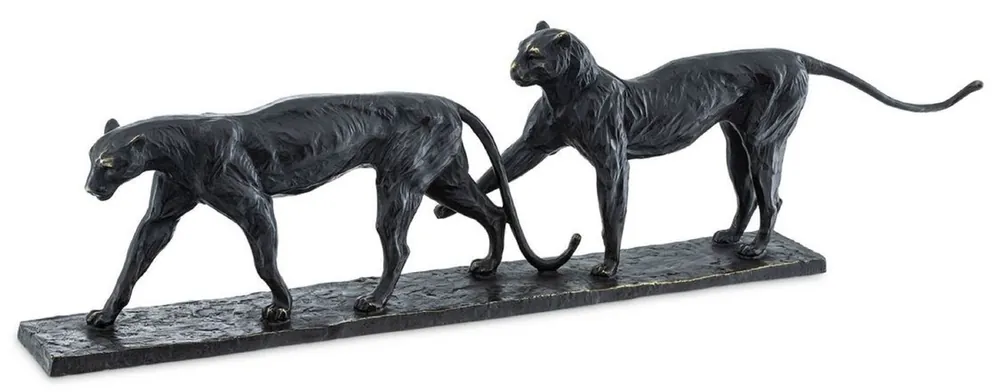 Casa Padrino Luxus Bronze Skulptur Leoparden Paar 86 x 9,5 x H. 24 cm - Bronzefigur - Dekofigur - Deko Accessoires - Luxus Kollektion Sonderangebot