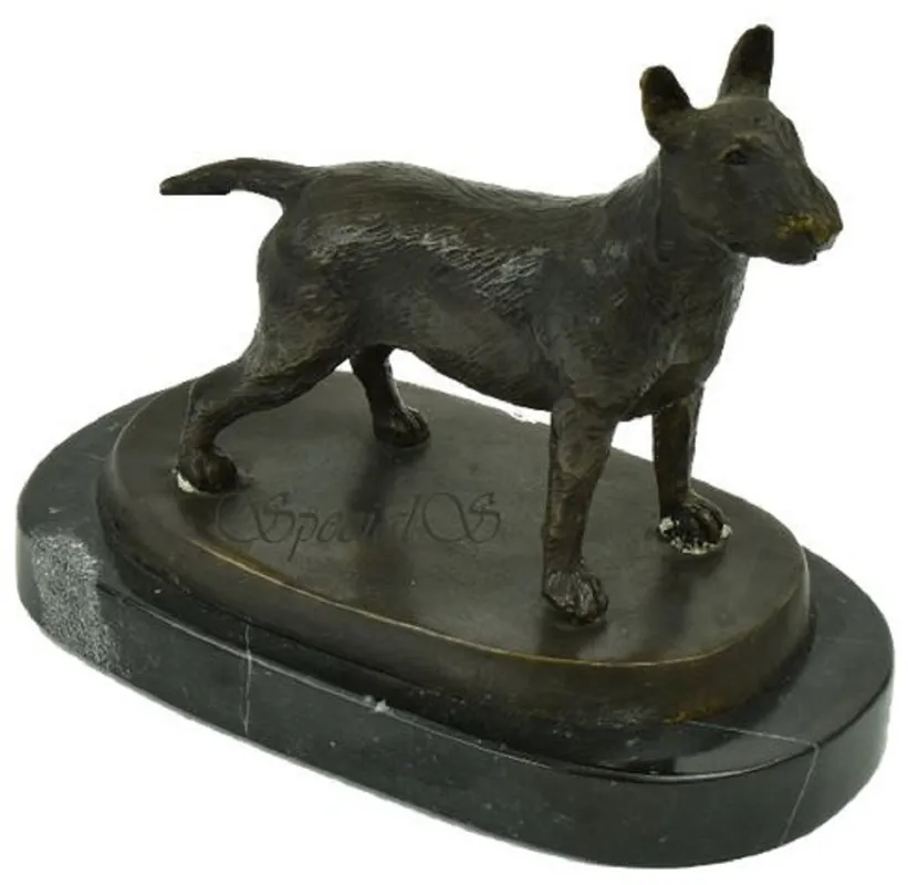 Casa Padrino Luxus Deko Bronzefigur Bullterrier Hund Bronzefarben / Schwarz 19 x 10 x H. 15 cm - Bronze Skulptur mit Marmorsockel - Dekofigur - Deko Accessoires Direktkauf